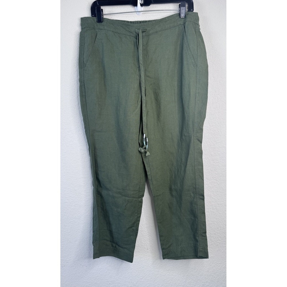 J.Crew Linen Lyocell Green Drawstring Pants Dried Fennel Elastic Waist Sz PL NWT